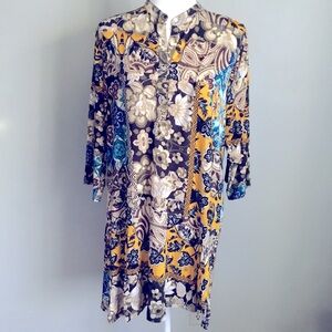 Shana Apparel Boho Floral Henley 3/4 Sleeve Dress New With Tags Size Medium